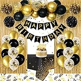 Globos de Cumpleaños Oro Negro, Arco de Globos para Cumpleaños Oro Negro, Feliz Cumpleaños Decoración, Fiesta Cumpleaños Globos de Confeti Látex para Hombres Mujeres 1 2 3 13 18 21 30 40 50