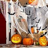 Sumind Set de Decoración de Casa de Halloween Incluye 60 Decoraciones de Murciélagos 3D, 60 Arañas Grande 3D y Telaraña Elástica (60 g) para Casa Calcomanías de Pared de Bricolaje
