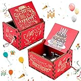 Cobee Caja de música de manivela de Feliz cumpleaños, Mini Caja de música de Madera Coloridas manivela de Mano Cajas Musicales grabadas Vintage Regalo de Feliz
