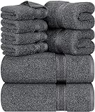 Utopia Towels - Juego de Toallas Premium de 8 Piezas, 2 Toallas de baño, 2 Toallas de Mano y 4 toallitas - Algodón - Calidad del Hotel, súper Suave y Altamente Absorbente (Gris)