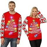 Kouric Jersey Navideño Mujer/Hombre,Ugly Christmas Sweater,Jersey Navideño con Luces,Jersey Navidad con Fuegos Artificiales en Forma de Árbol de Navidad,Jersey Navidad Pareja,Jersey Navideño Feo